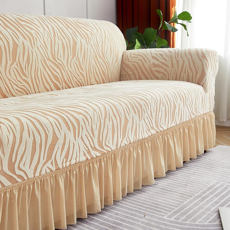 Zebra Velvet Sofa Covers (Beige)