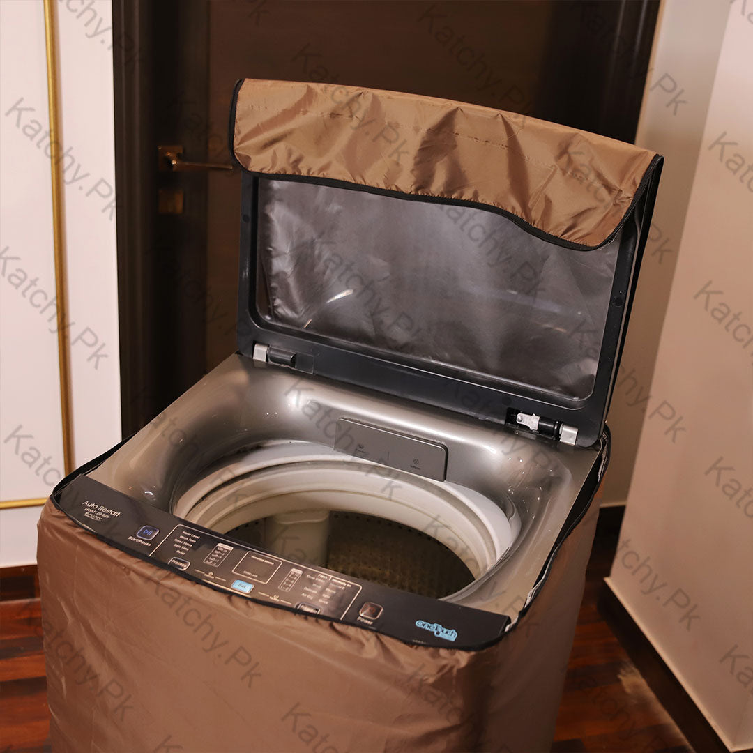 Zip Open Close Waterproof Top Loaded Washing Machine Cover (Brown Color - All Sizes Available)