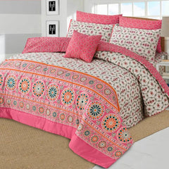 7 Pcs Quilted Comforter Set -  Pink Ocean