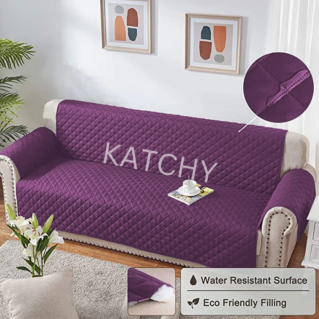 Waterproof Cotton Quilted Sofa Cover - Sofa Runners (Purple)