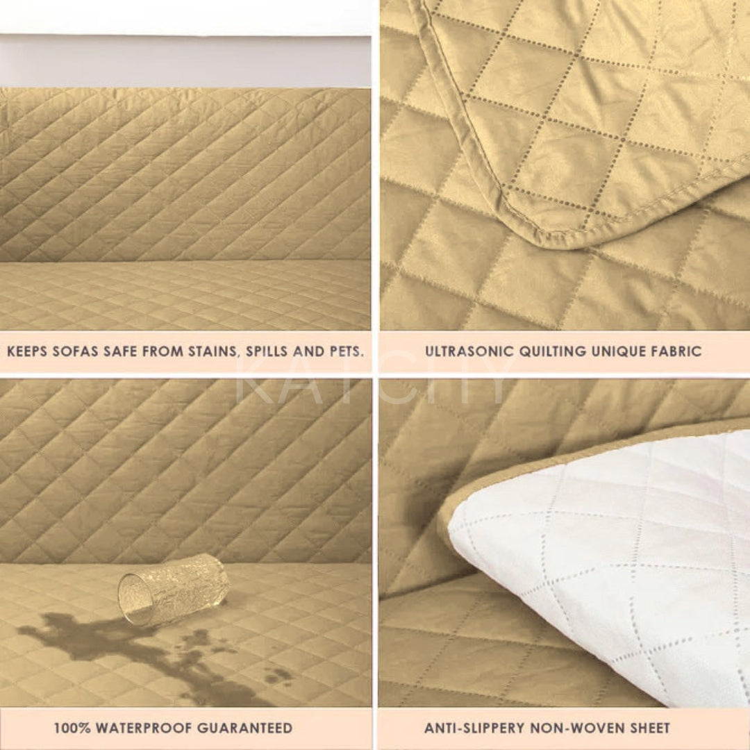 Waterproof Cotton Quilted Sofa Cover - Sofa Runners (Beige)