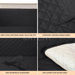 Waterproof Cotton Quilted Sofa Cover - Sofa Runners (Black)