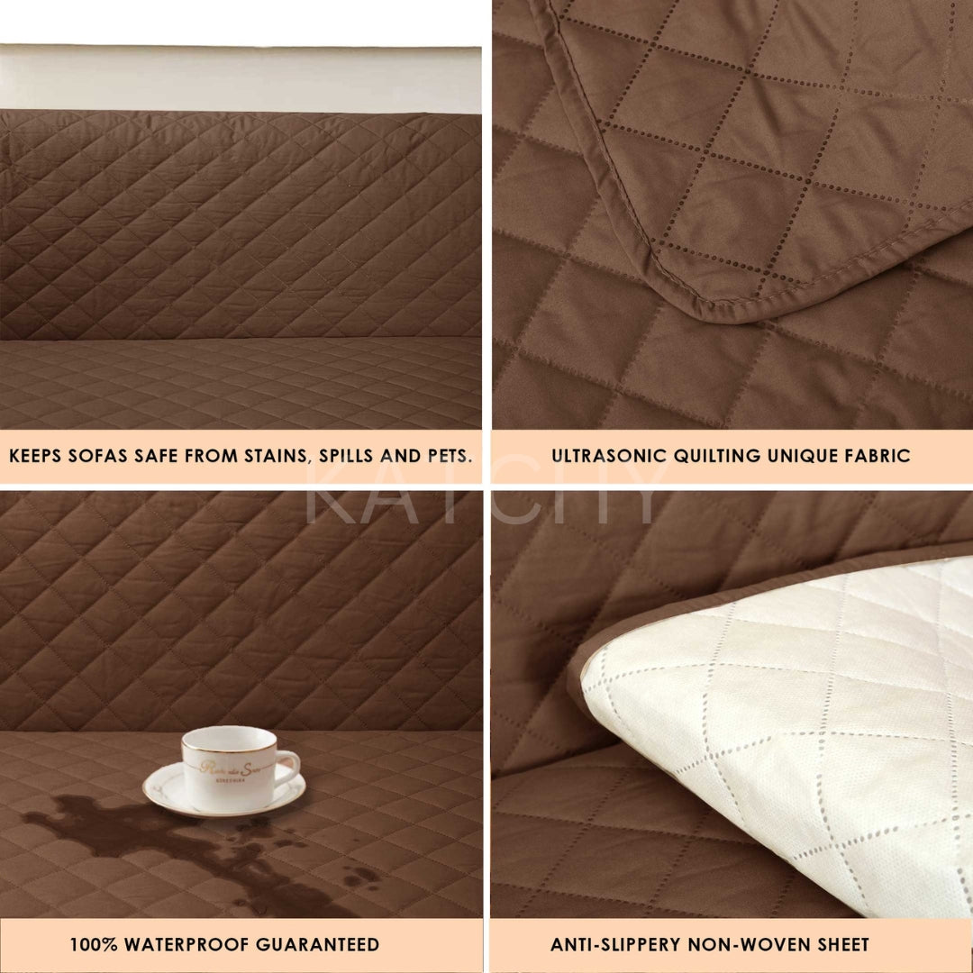 Waterproof Cotton Quilted Sofa Cover - Sofa Runners (Brown)