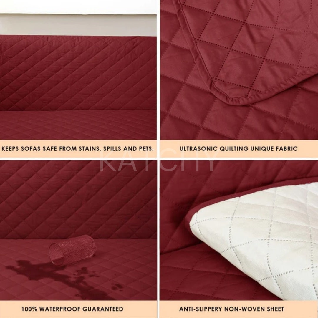 Waterproof Cotton Quilted Sofa Cover - Sofa Runners (Maroon)