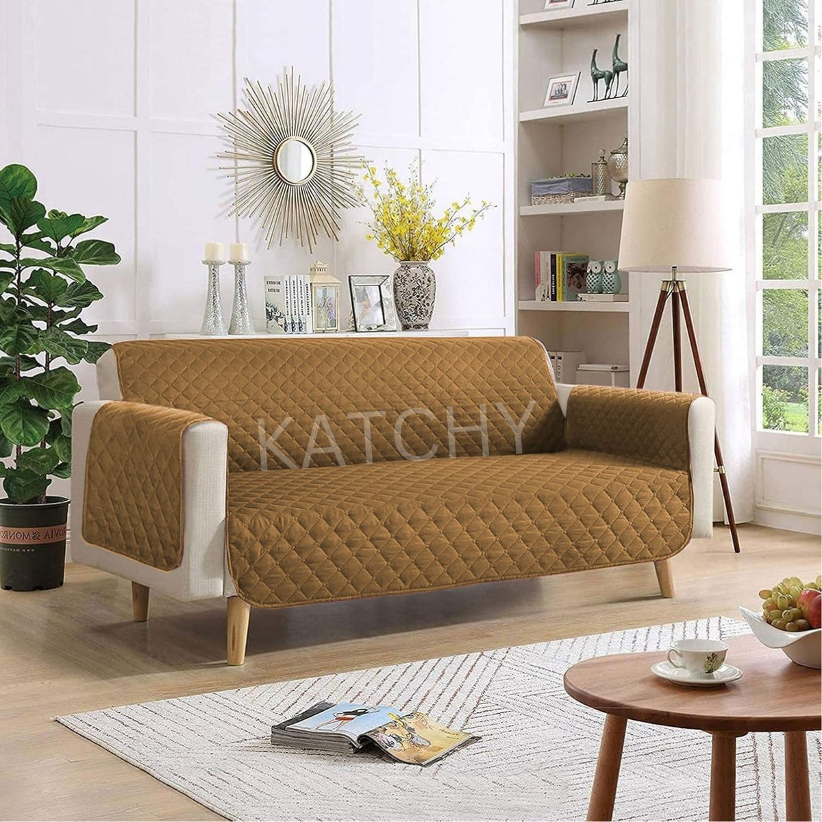 Cotton Quilted Sofa Runner - Sofa Coat (Copper Brown)