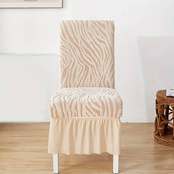 Zebra Velvet Fitted Chair Cover - Beige