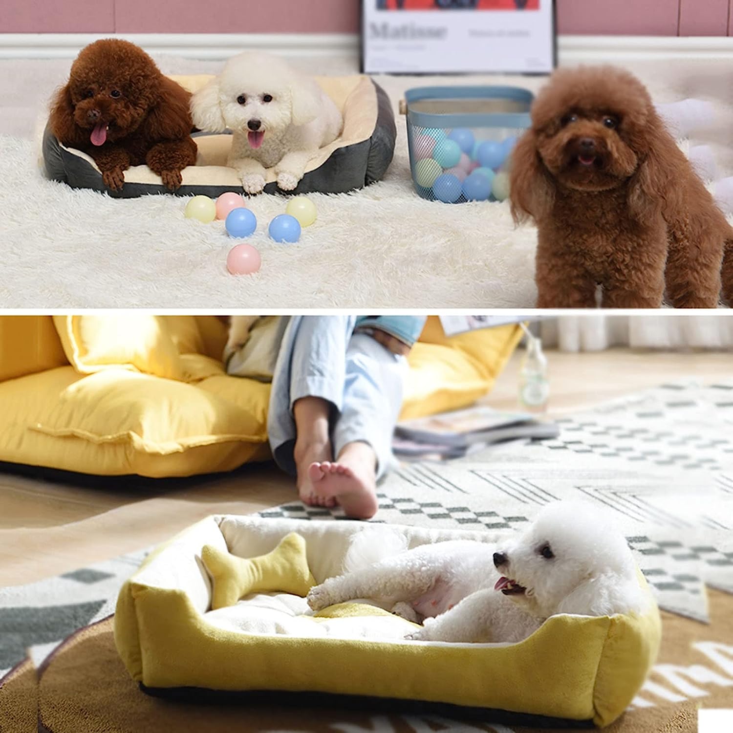 Super Soft Dog Bed with Waterproof Bottom - Warm Bed/Sofa For Dog & Cat - Cream & Red