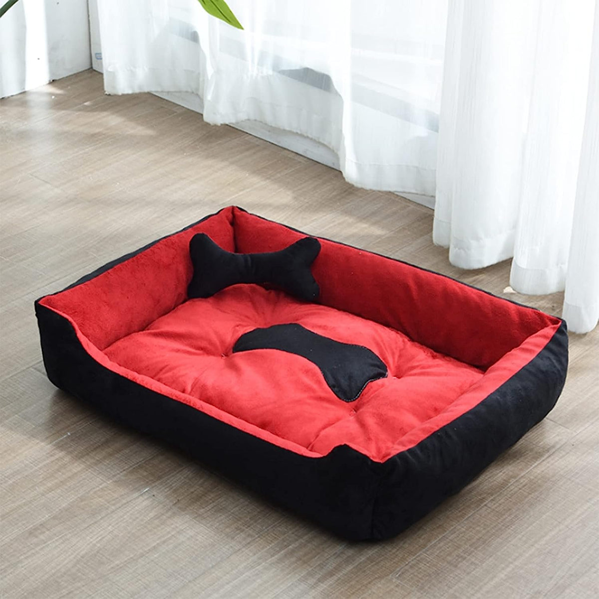 Super Soft Dog Bed with Waterproof Bottom - Warm Bed/Sofa For Dog & Cat - Red & Black