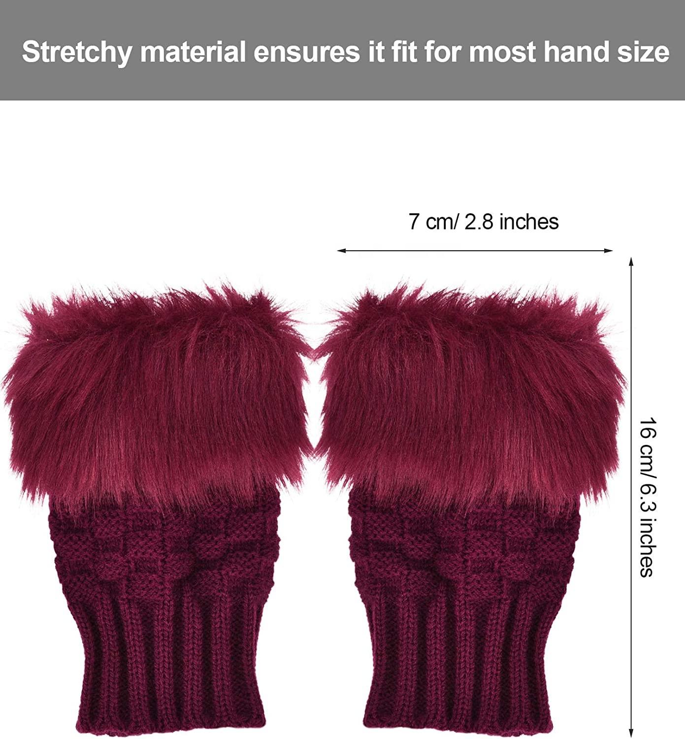 Women Faux Rabbit Fur Gloves - Maroon