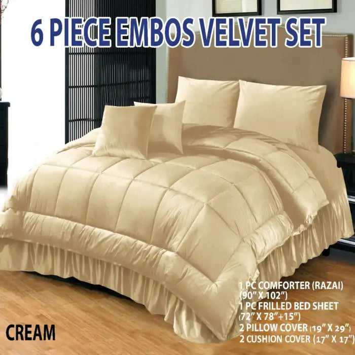 6 Pc Bridal Embossed Velvet Frill Duvet ( Razai ) Set-210