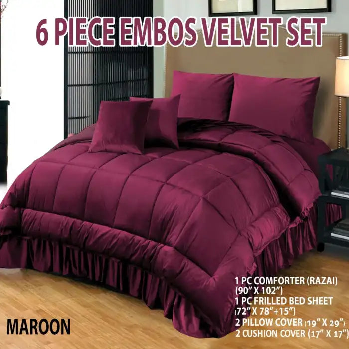 6 Pc Bridal Embossed Velvet Frill Duvet ( Razai ) Set-213