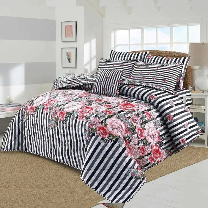 7 Pcs Quilted Comforter Set - Pink Birch