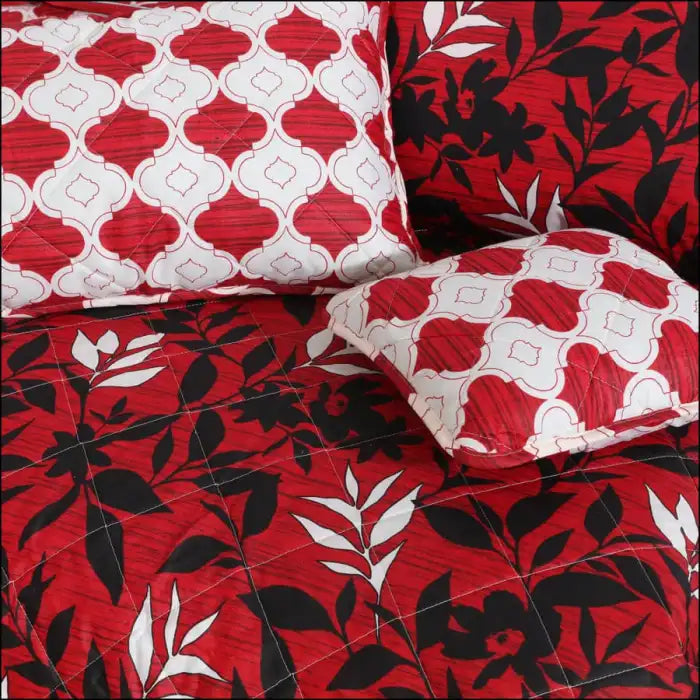 7 Pcs Quilted Comforter Set - Red Blotches