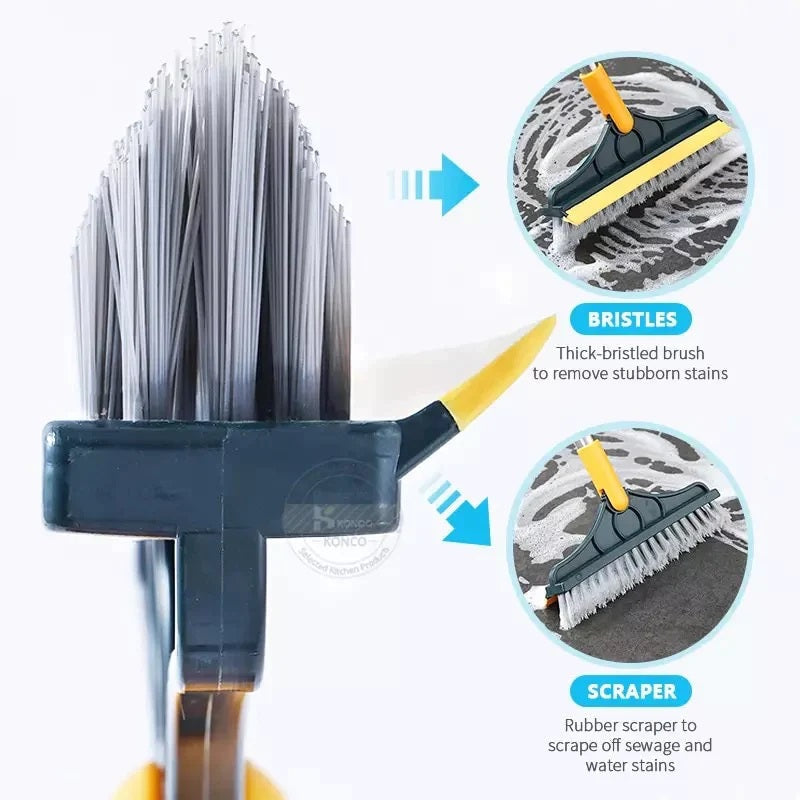 2 In 1 Floor Cleaning Scrub Brush Long Handle Removable Wiper Magic Broom Brush