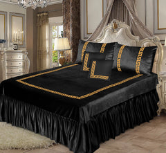 Emboss Velvet Bedsheet Set -  Black