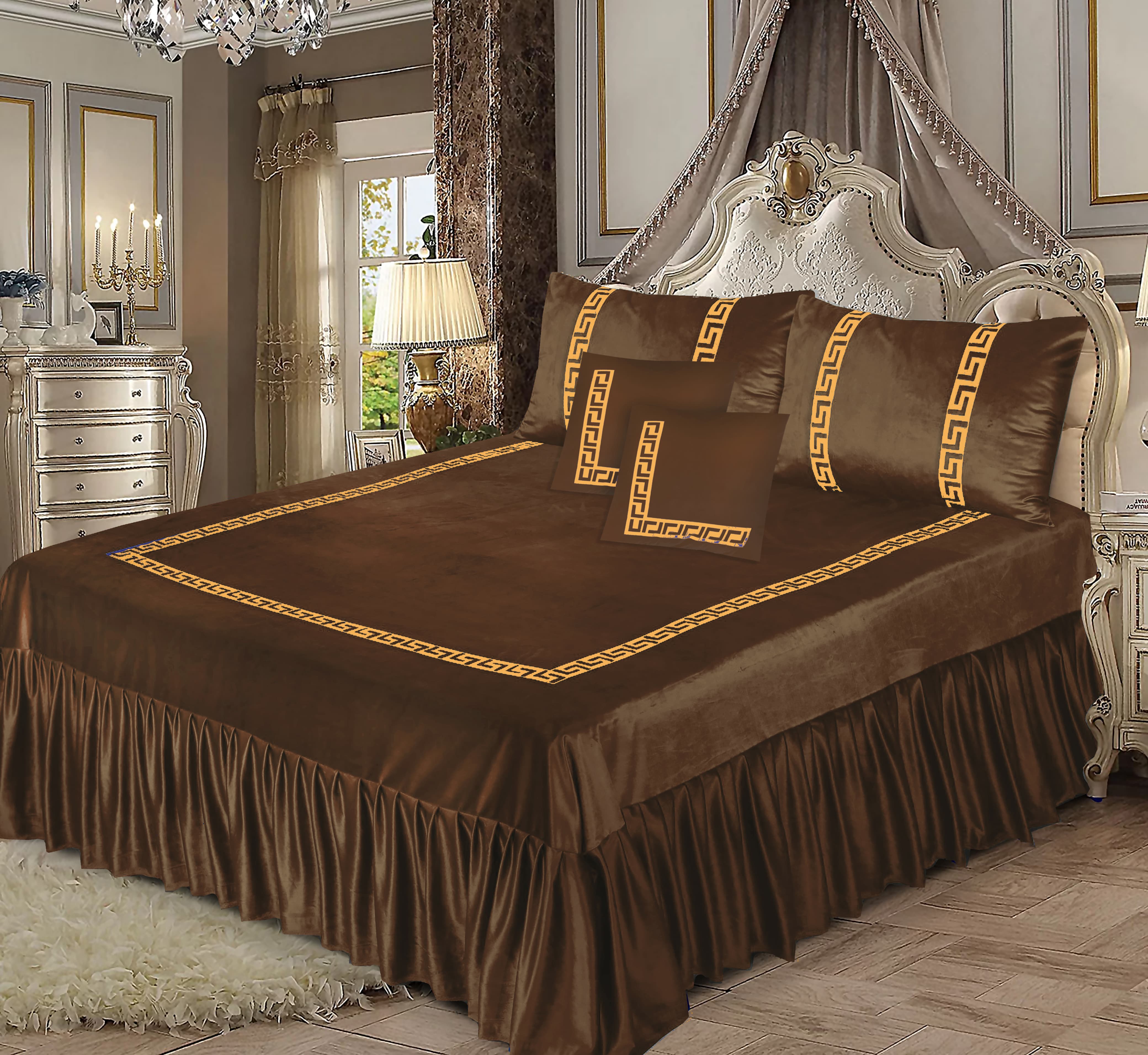 Emboss Velvet Bedsheet Set -  Brown