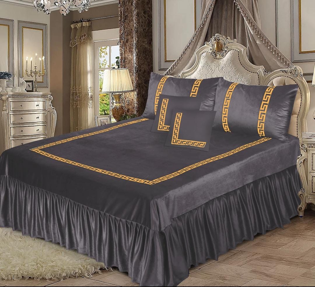 Emboss Velvet Bedsheet Set -  Grey