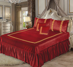 Emboss Velvet Bedsheet Set -  Red