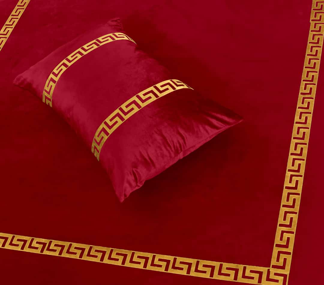 Emboss Velvet Bedsheet Set -  Red