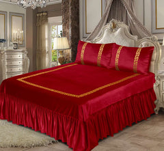 Emboss Velvet Bedsheet Set -  Red