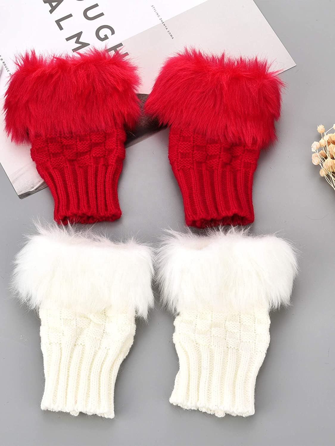 Women Faux Rabbit Fur Gloves - Red