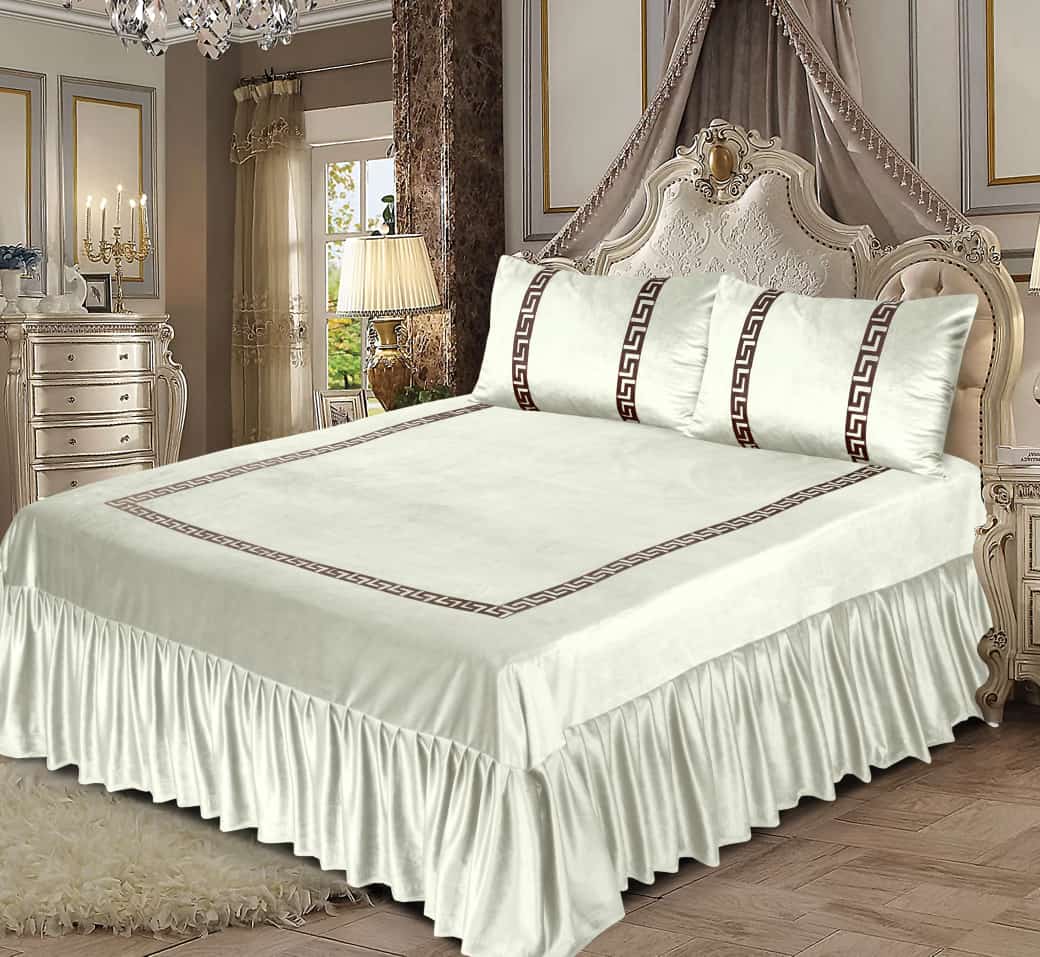 Emboss Velvet Bedsheet Set -  White