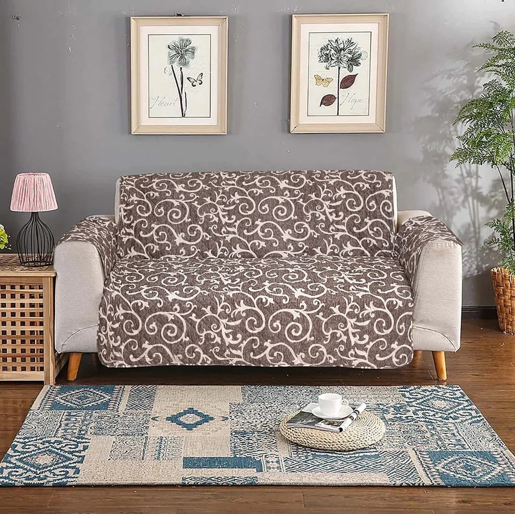 Printed Quilted Sofa Cover - Sofa Coat/Sofa Runner - Ash Brown