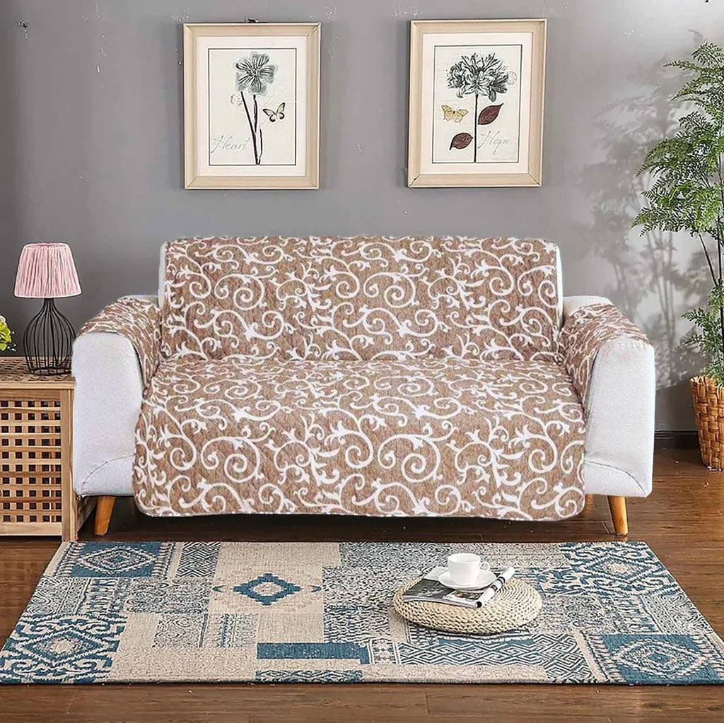 Printed Quilted Sofa Cover - Sofa Coat/Sofa Runner - Light Brown