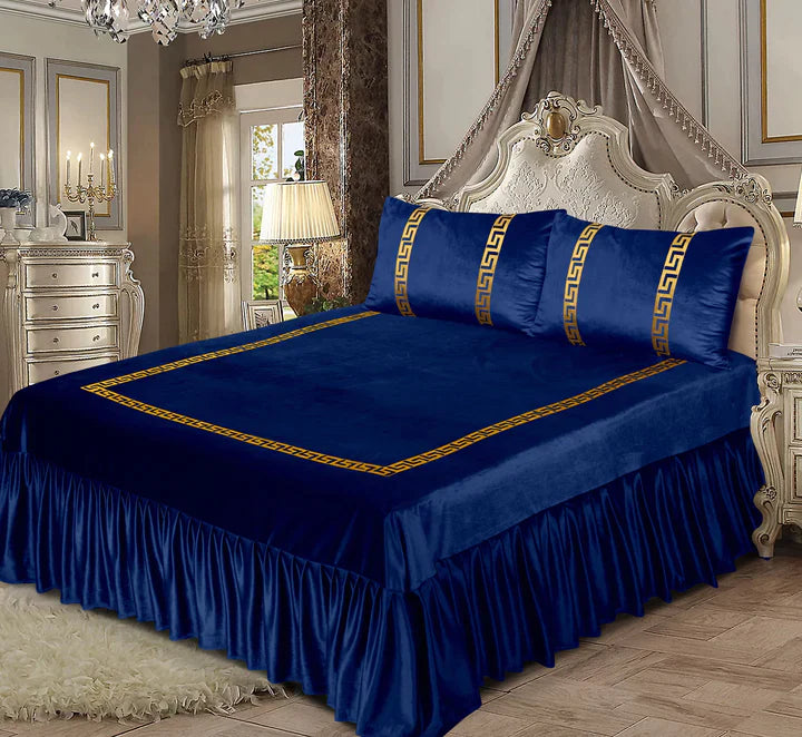 Emboss Velvet Bedsheet Set -  Blue