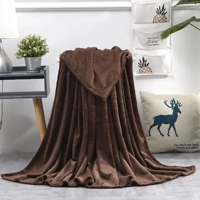 Coral Fleece Embossed Thermal Soft Ac Throw Blanket - Brown