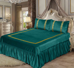 Emboss Velvet Bedsheet Set -  Green