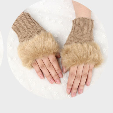 Women Faux Rabbit Fur Gloves - Light Brown