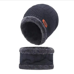 Unisex Beanie Wool Cap With Neck Warmer - Grey